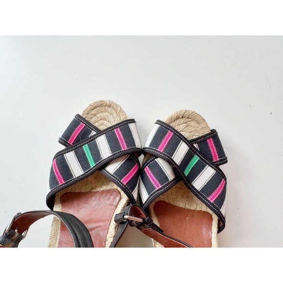 MARC BY MARC JACOBS Striped Grosgrain Leather Espadrille Wedge Sandals, Size 38 - Picture 6 of 15